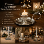 Retro Hand Carry Tray Candlestick 3 Pcs Set, Eye-Catching Living Room Accent, Practical Festival Present, Silver