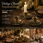 Antique Hand Held Candle Stand With Tray 3 Pcs Pack, Soft Romantic Table Furnishing, Exclusive Housewarming Gift, Bronze