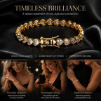4*4mm Heart Packed Tennis Link Bracelet, Copper CZ Single Row Hip Hop Bangle, Couple Festival Present, 8 Inch 20cm Gold Tone