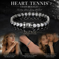 4*4mm Heart Encrusted Tennis Chain Wristband, Copper Zircon Hip Hop Bracelet For Lovers, Daily Gifting Option, 8 Inch 20cm Silver Tone
