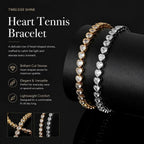 4*4mm Heart Setting Tennis Chain Bracelet, Copper Cubic Zirconia Hip Hop Couple Accessory, Nice Festival Present, 9 Inch 23cm Silver Tone