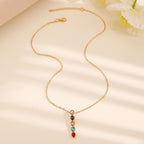 Oval Time Gem Glass Alloy Pendant Necklace, KC Gold Tone, Lovely Daily & Party Jewelry Gift For Her