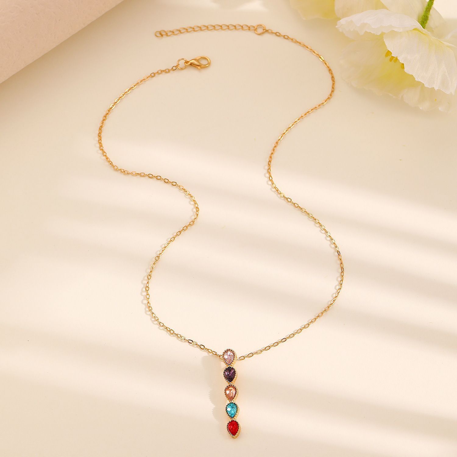 Oval Time Gem Glass Alloy Pendant Necklace, KC Gold Tone, Lovely Daily & Party Jewelry Gift For Her