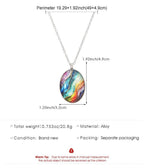 Retro Oval Cabochon Glass Alloy Necklace, Silver Tone Plating, Ideal Birthday Present For Date Night Outing