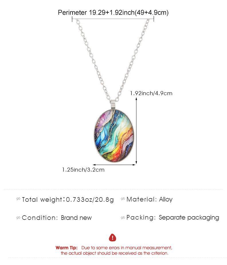 Retro Oval Cabochon Glass Alloy Necklace, Silver Tone Plating, Ideal Birthday Present For Date Night Outing