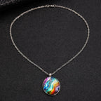 Retro Oval Cabochon Glass Alloy Necklace, Silver Tone Plating, Ideal Birthday Present For Date Night Outing