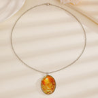 Fashion Oval Glass Time Gem Alloy Neck Chain, Silver Tone Finish, Chic Accessory For Travel & Party Gifting