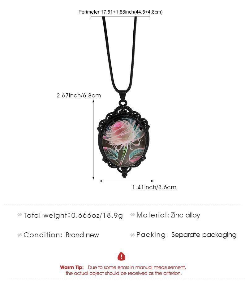 Simple Oval Cabochon Glass Alloy Necklace, Matte Black Plating, Cool Daily Ornament Gift For Club & Casual Trip