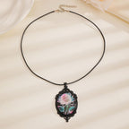 Simple Oval Cabochon Glass Alloy Necklace, Matte Black Plating, Cool Daily Ornament Gift For Club & Casual Trip