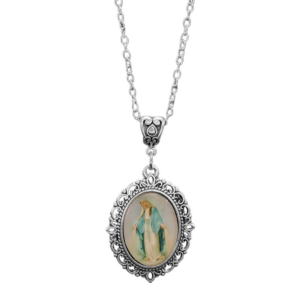 Trendy Oval Time Gem Glass Alloy Neck Chain, Antique Silver Plating, Versatile Decor Gift For Holiday Dinner Party