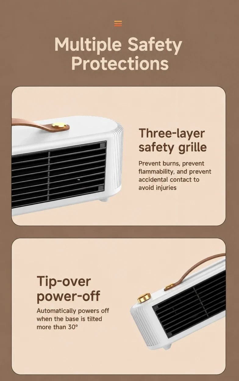 Portable Desktop Space Heater, Fast Heating PTC Ceramic Heater With Dual Heat Modes 450W/800W, Overheat & Tip-Over Safety Protection, Low Noise Indoor Heater For Bedroom & Office, White