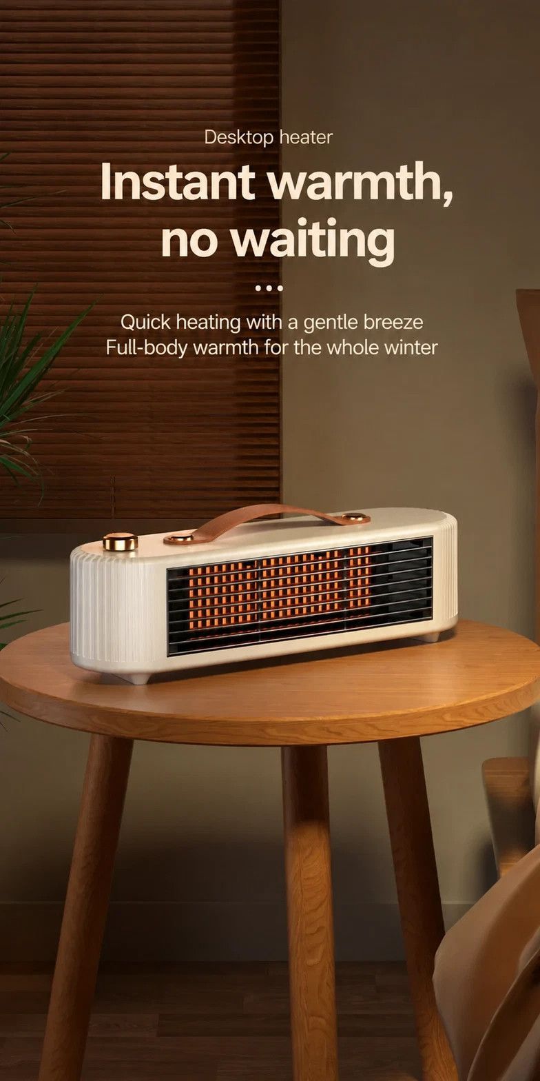 Compact Desktop PTC Ceramic Heater, Quick Warm Electric Heater With 450W/800W Two Heating Settings, Safe Anti-Tip & Overheat Shutoff, Quiet Small Warmer For Indoor Workplace, Green