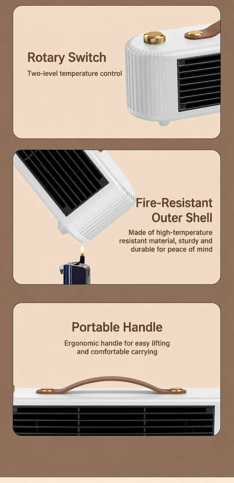 Compact Desktop PTC Ceramic Heater, Quick Warm Electric Heater With 450W/800W Two Heating Settings, Safe Anti-Tip & Overheat Shutoff, Quiet Small Warmer For Indoor Workplace, Green