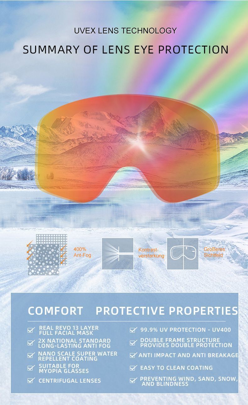 Anti-Fog Spherical Snowboard Goggles, UV Protection Ski Eyewear, Wind Resistant Outdoor Snow Sports Glasses For Adult, Fluorescent Green Strap, Nice Holiday Outdoor Gift