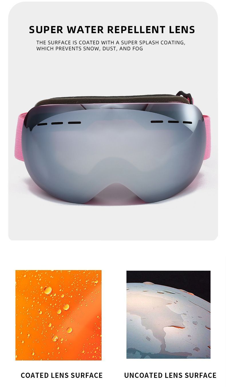 Anti-Fog Spherical Snowboard Goggles, UV Protection Ski Eyewear, Wind Resistant Outdoor Snow Sports Glasses For Adult, Fluorescent Green Strap, Nice Holiday Outdoor Gift