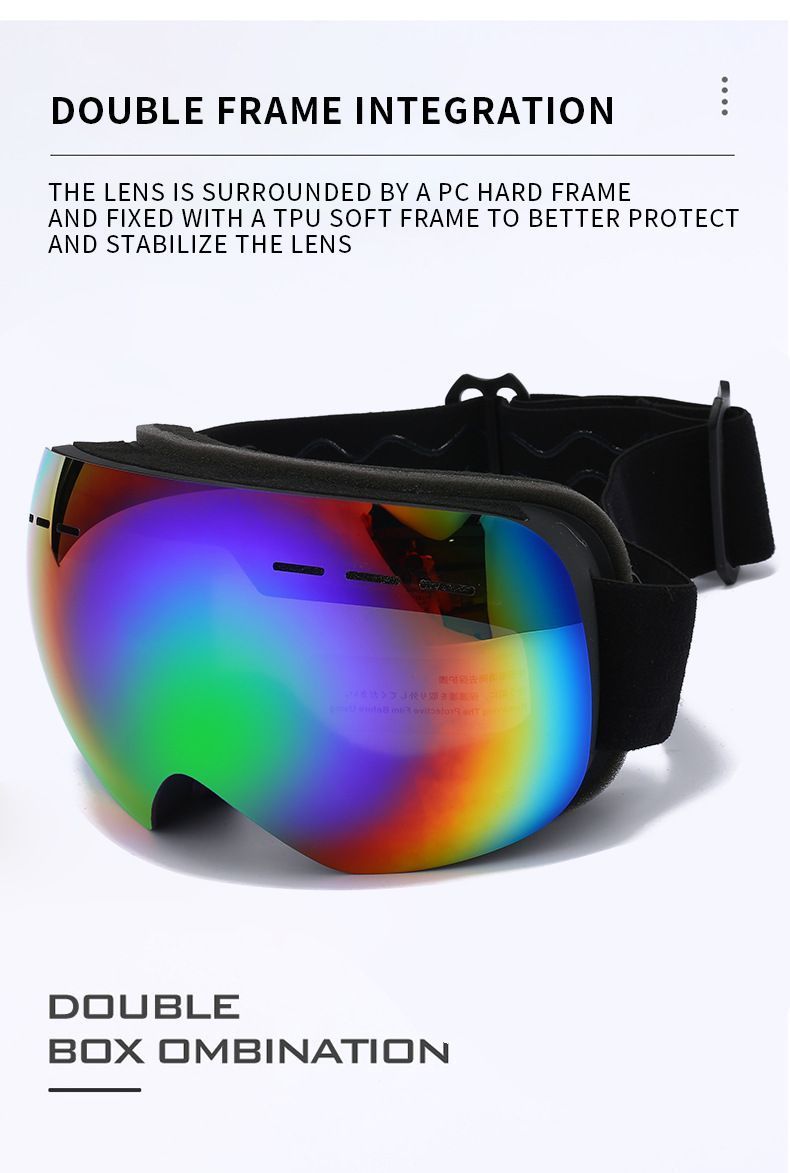 UV Protection Spherical Ski Goggles, Anti-Fog Windproof Snow Sports Protective Glasses, Fluorescent Green Strap Colorful Lens, Perfect Outdoor Winter Gift