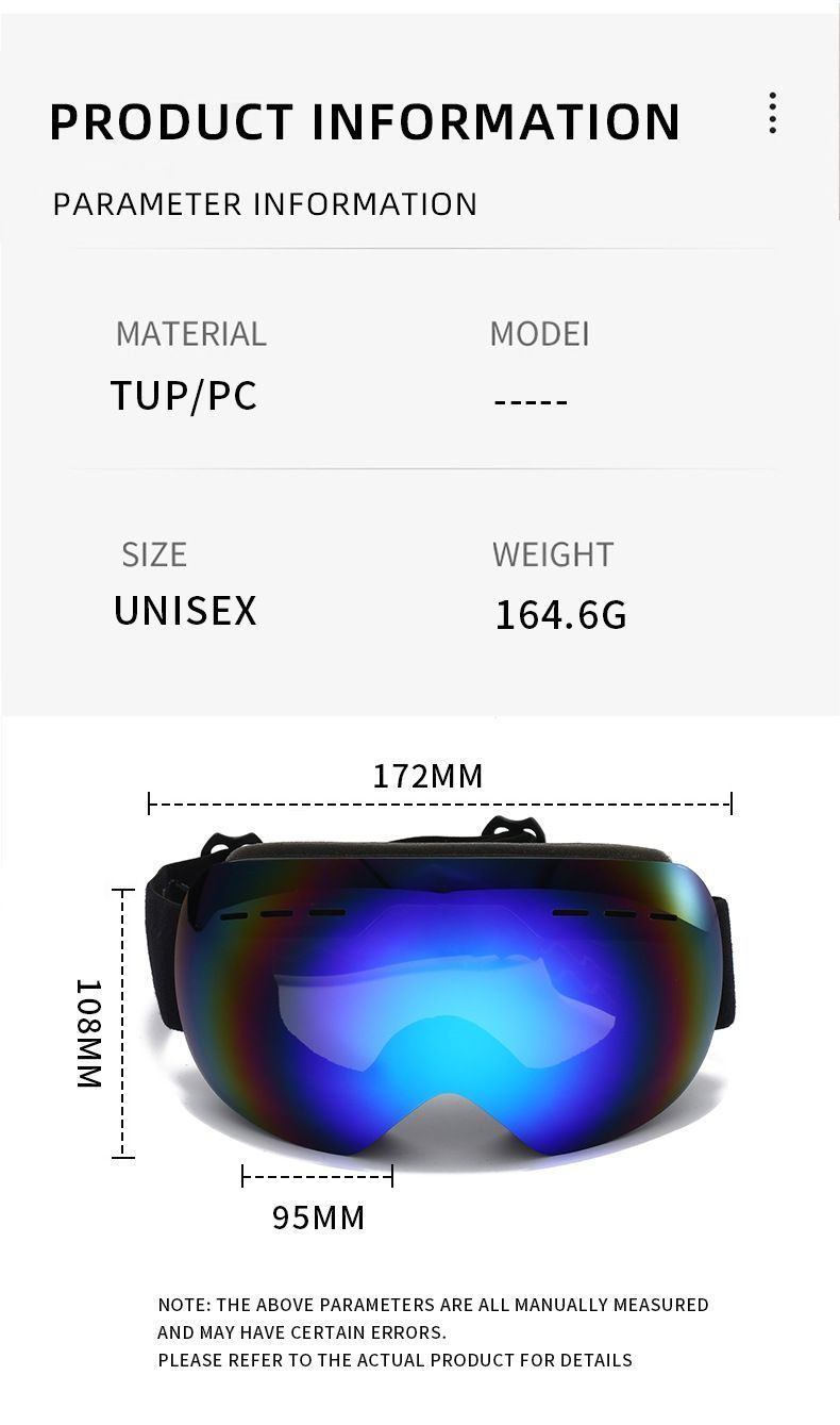 Anti-Fog Spherical Snow Ski Goggles, UV Protection Wind Resistant Outdoor Sports Eyewear, White Strap Colorful Coated Lens, Practical Ski Holiday Gift