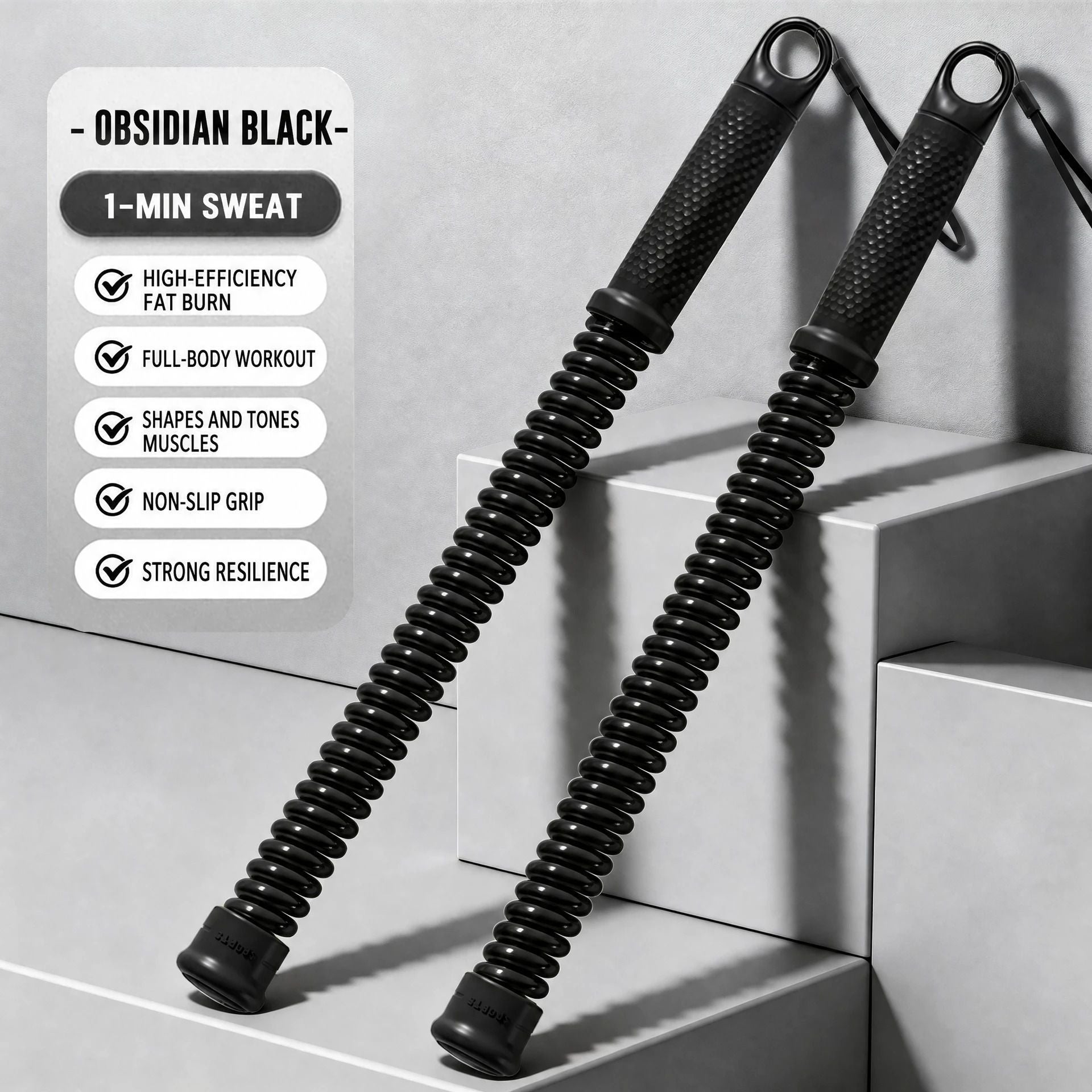 No Cord Spring Battle Rope, 2.18 Lbs A Pair, 16.93in Black, Indoor Outdoor Arm & Muscle Fitness Training Swing Rope, Compact Workout Equipment