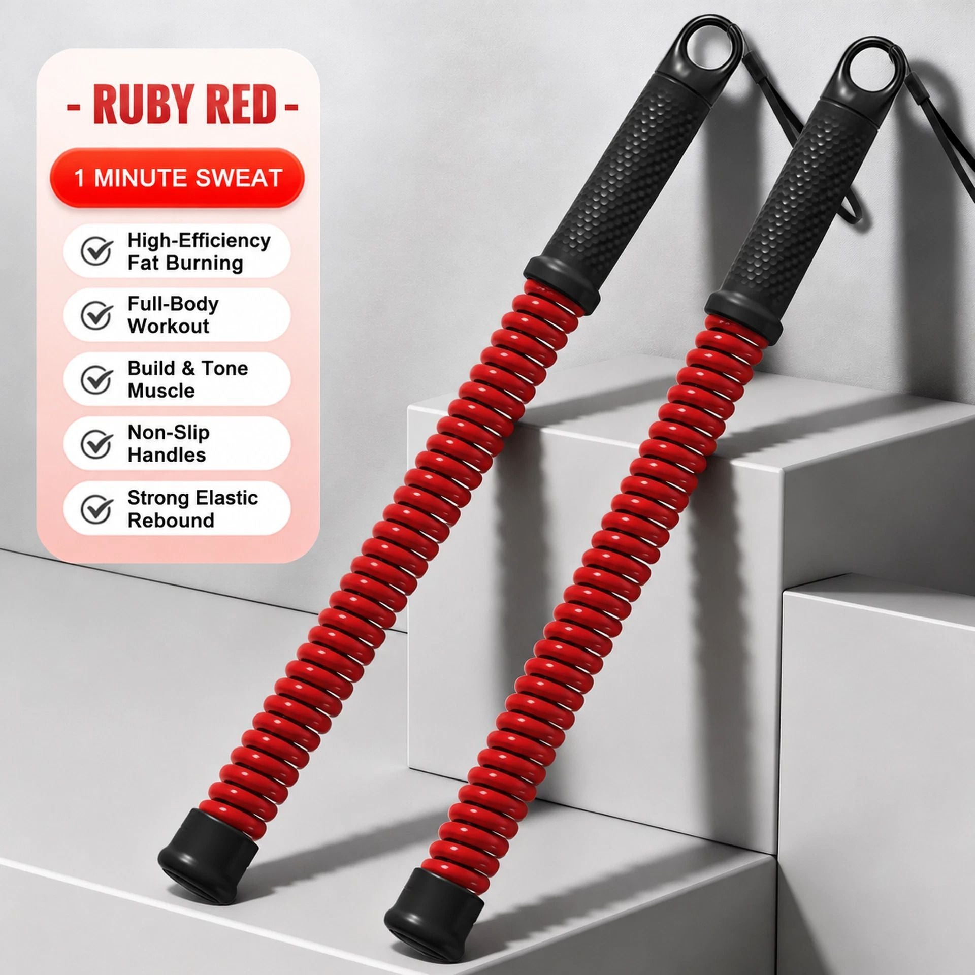 Cordless Spring Workout Rope, 2.18 Lbs A Pair, 16.93in Red, Indoor Outdoor Arm Strength Training Battle Rope