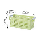 Narrow Plastic Storage Basket, Small Size, 11.42x5.31x4.92in, Green, Multi-Purpose Organizer Bin For Books, Snacks & Kitchen Produce, Nice Household Storage Gift