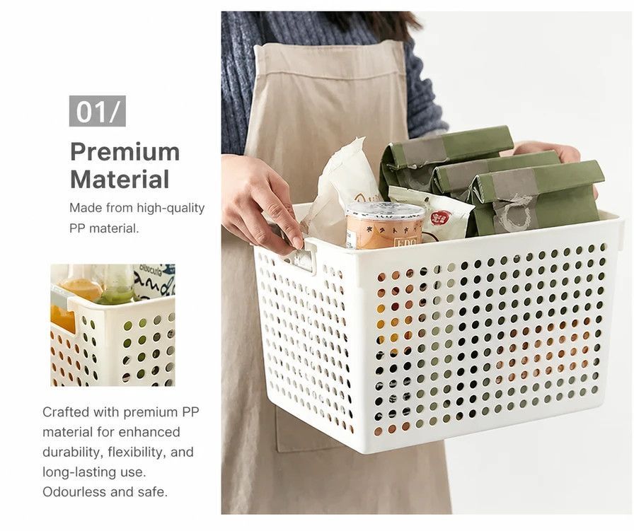 Narrow Plastic Storage Basket, Large Size, 15.75x8.07x7.68in, Green, Versatile Organizer For Pantry & Bedroom, Practical Home Organizing Gift