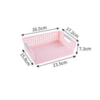 Shallow Plastic Storage Basket, Small Size, 10.43x6.77x2.87in, Pink, A5 Sized Organizer Basket For Sundries, Lovely Room Decor Gift