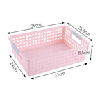 Shallow Plastic Storage Basket, Large Size, 13.78x10.24x3.35in, Pink, A4 Size Pantry & Office Storage Bin, Elegant Household Present