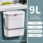 Wall Mount Hanging Waste Bin With Handle, Cabinet Door Hook Design, 9L, White, Creative Garbage Container For Kitchen & Living Room, Daily Household Gift
