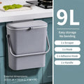 Cabinet Door Hook Trash Can With Handle, Wall Hanging Garbage Bin, 9L, Grey, Household Waste Container For Kitchen & Bathroom, Stylish Home Gift