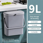 Cabinet Door Hook Trash Can With Handle, Wall Hanging Garbage Bin, 9L, Grey, Household Waste Container For Kitchen & Bathroom, Stylish Home Gift