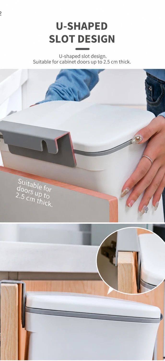 Cabinet Door Hanging Trash Bin With Press Rim, 7L, Cream, Space Saving Waste Bucket For Kitchen, Lovely Household Organizer Gift