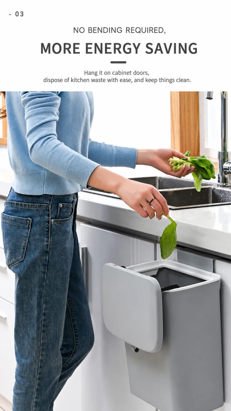 Hanging Garbage Bin With Handle & Inner Bucket, Cabinet Door Mount, 9L, Cream, Detachable Household Waste Bin For Kitchen Bathroom, Wonderful Housewarming Gift