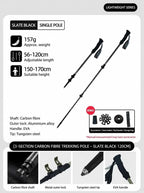 Carbon Fiber 3-Section Telescopic Trekking Stick, Lightweight Hiking Pole For Adults Under 170cm, Slate Black, Portable Outdoor Walking Equipment