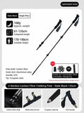 Lightweight Carbon Fiber Trekking Pole, 3 Section Adjustable Walking Stick, Fit For Height Under 190cm, Slate Black, Professional Hiking & Climbing Gear
