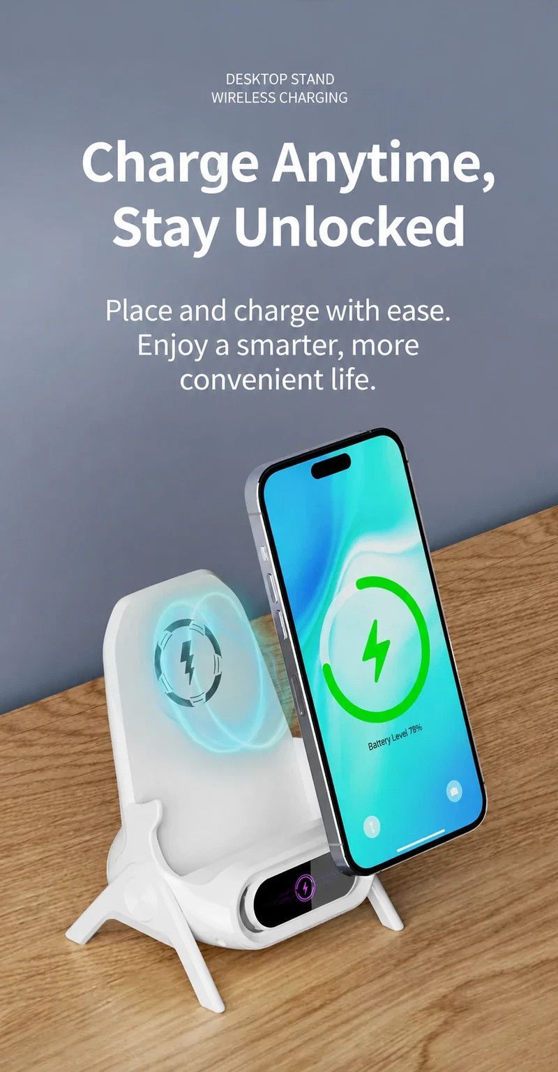 Vertical Chair Shaped Phone Holder, Magnetic Wireless Charger, Lazy Mobile Stand For Video Watching, White, Great Bedroom & Desk Accessory Gift