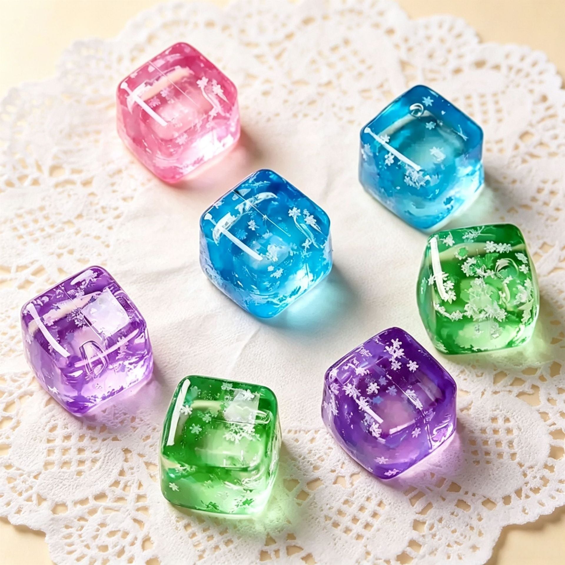 Blue Glitter Snowflake Ice Cube Squishy Toy