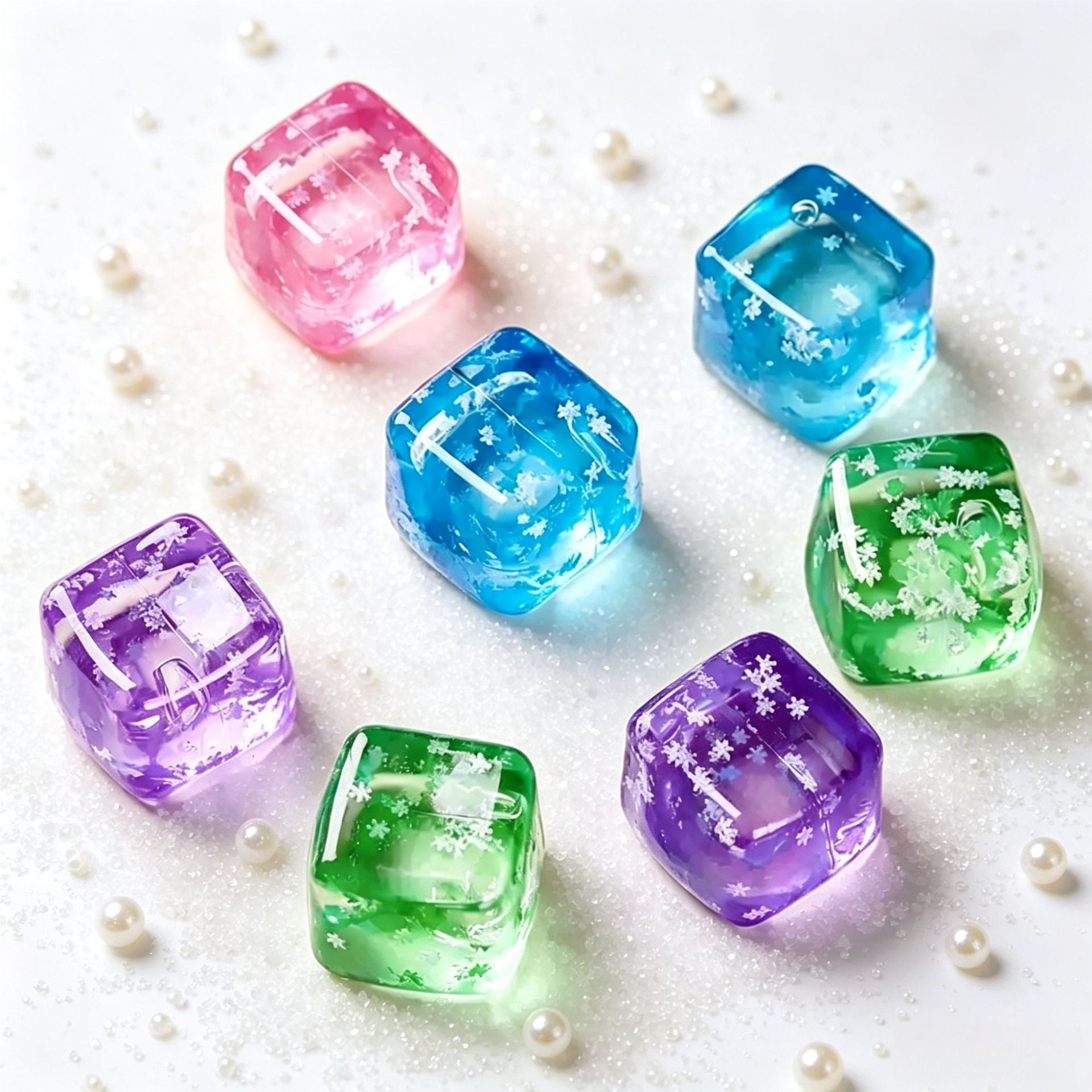 Green Glitter Snowflake Ice Cube Squishy Toy