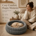Plush Round Bed - Grey, Size S: 40×40×15cm