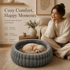 Plush Round Bed - Grey, Size S: 40×40×15cm