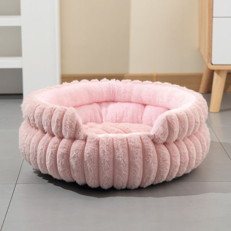 Plush Round Bed - Cream White, Size M: 50×50×15cm