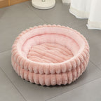 Plush Round Bed - Cream White, Size M: 50×50×15cm