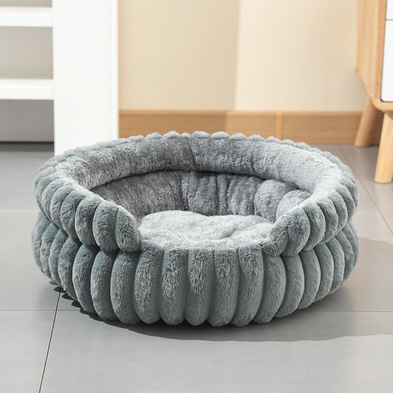 Plush Round Bed - Cream White, Size L: 60×60×15cm