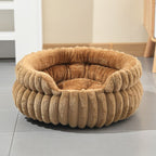 Plush Round Bed - Cream White, Size L: 60×60×15cm