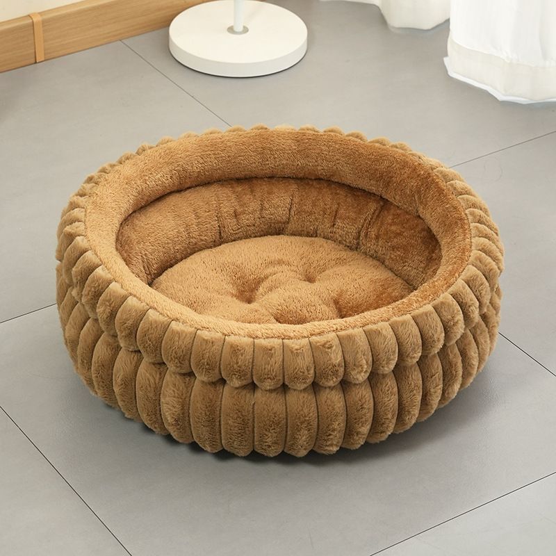 Plush Round Bed - Pink, Size S: 40×40×15cm