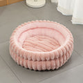 Plush Round Bed - Pink, Size L: 60×60×15cm