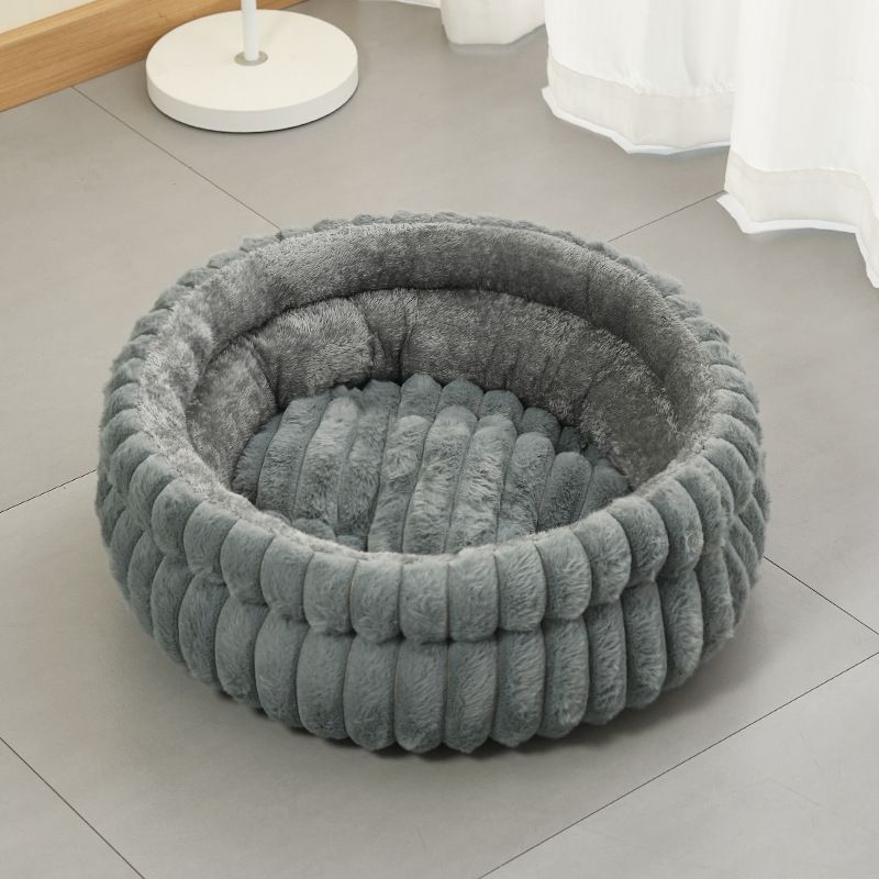 Plush Round Bed - Pink, Size L: 60×60×15cm