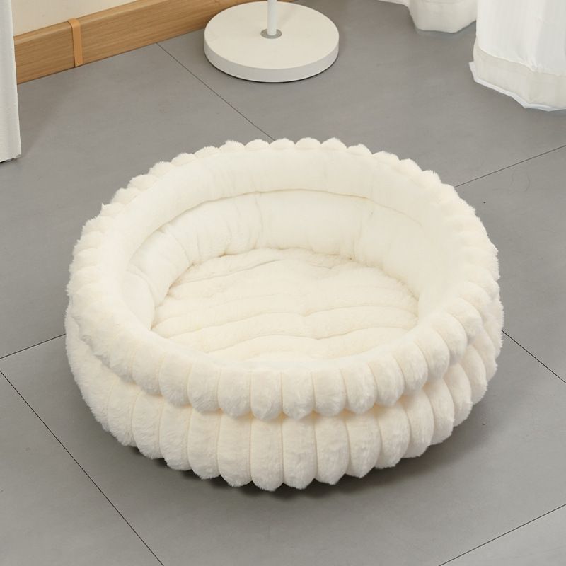 Plush Round Bed - Pink, Size L: 60×60×15cm
