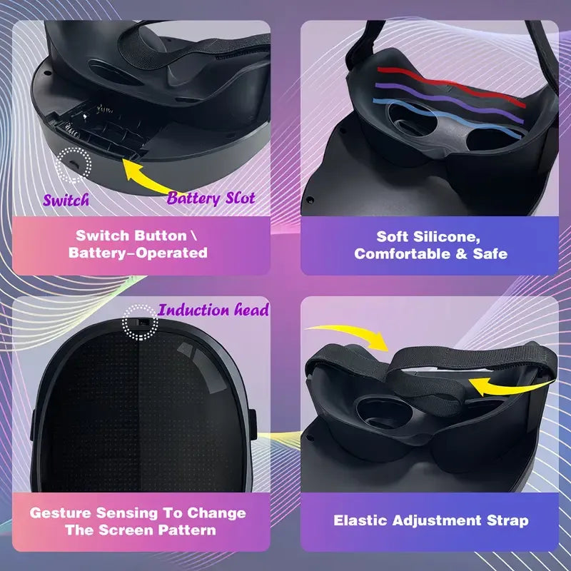 Smart LED Gesture-Sensing Light-Up Mask, 45 Dynamic + 70 Static Patterns, Party Atmosphere Essential / USB Rechargeable Version