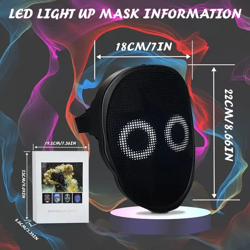 Smart LED Gesture-Sensing Light-Up Mask, 45 Dynamic + 70 Static Patterns, Party Atmosphere Essential / Battery-Powered Version