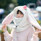 Cartoon Rabbit Ear Thermal Hat: Three-in-One Design, Cute and Warm, Perfect for Cycling and Skiing, Adorable All Winter Long!/white